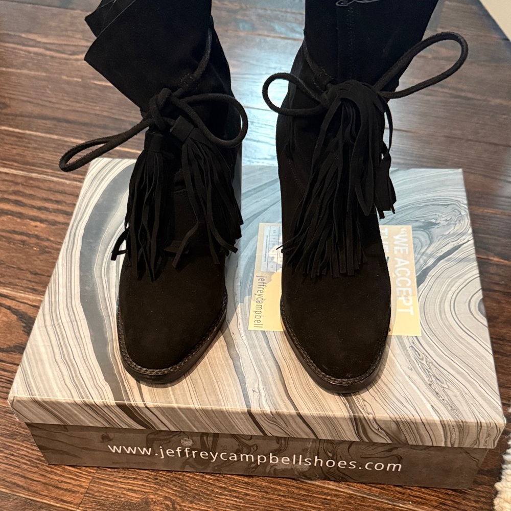 Jeffrey Campbell Tassel Tie Black Suede short Boots